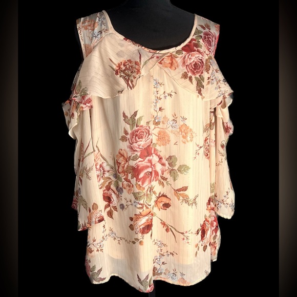 Roz & Ali Mock Wrap Tank Top 3X 3XL Keyhole Back Pink Peach Floral Feminine Plus - Picture 10 of 15
